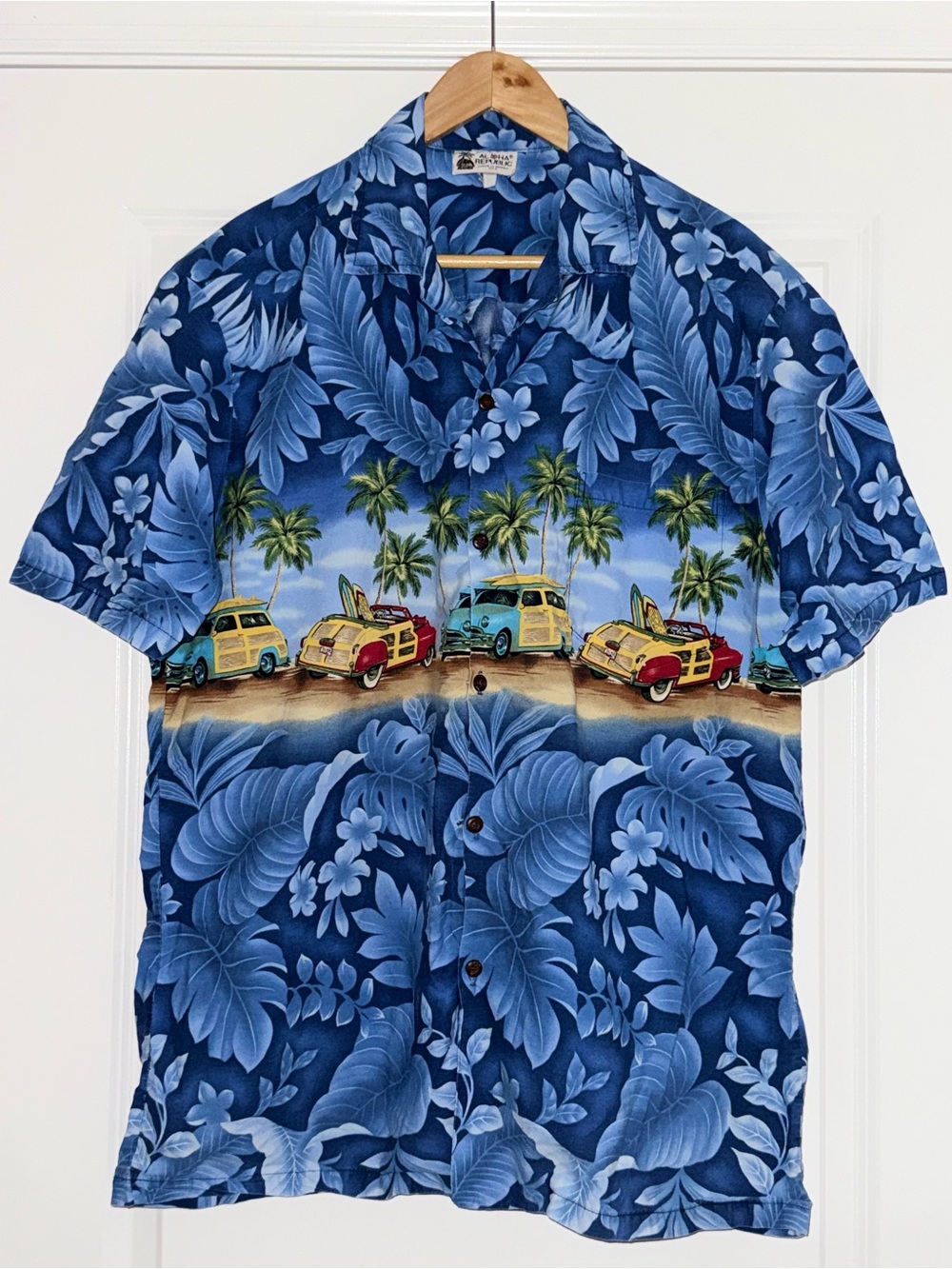 Aloha Republic Surfing Palm Trees Woody Vans Cotton Shirt Made in Hawaii XL Vtg